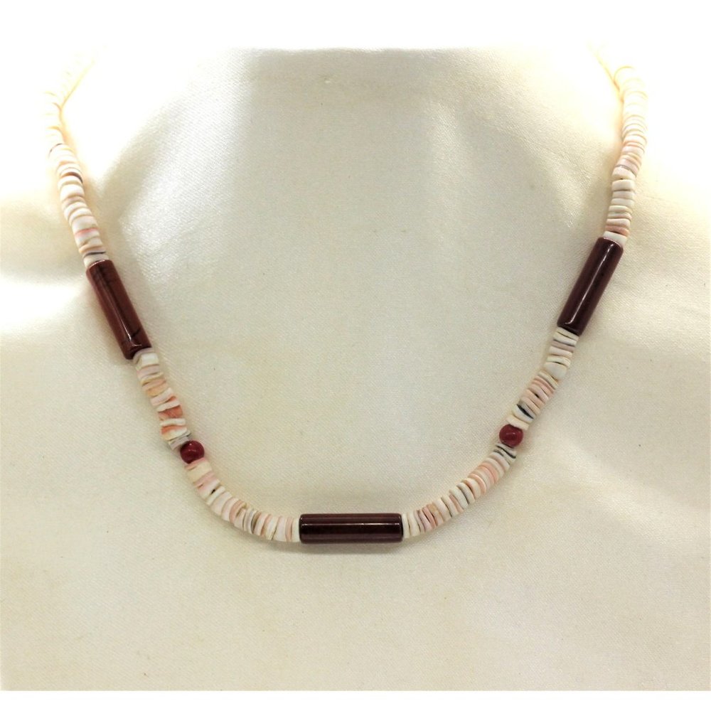 925 STERLING ANGEL SKIN CORAL vintage heishi bead necklace 17"